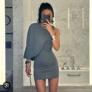 NWT Zara Elegant Gray One-Shoulder Dress